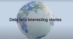 Una imagen digital del globo terráqueo con el texto en inglés 'Data tells interesting stories'