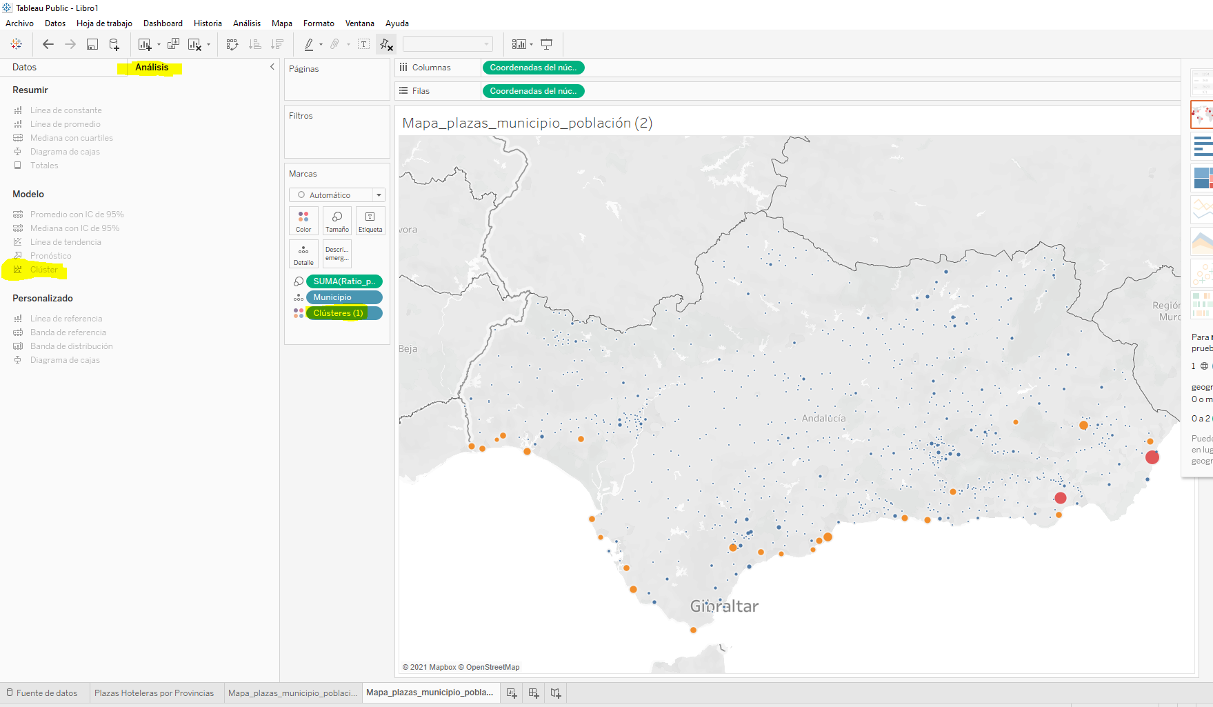 Creación de clúster en vista mapa Tableau