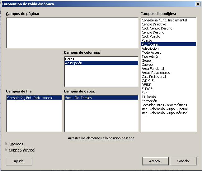 Disposición de tabla dinámica