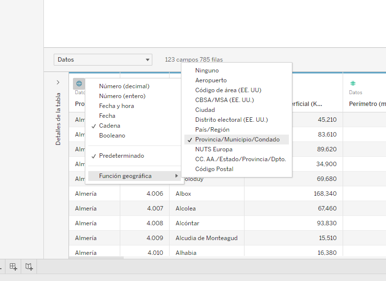 Cambiar el rol a una variable Tableau