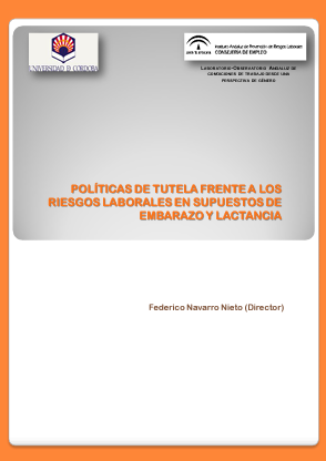 Portada de publicación con texto Políticas de tutela frente a los riesgos laborales en supuestos de embarazo y lactancia