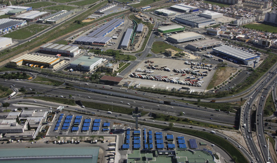 Vista aérea del Polígono Industrial La Negrilla, en Sevilla.