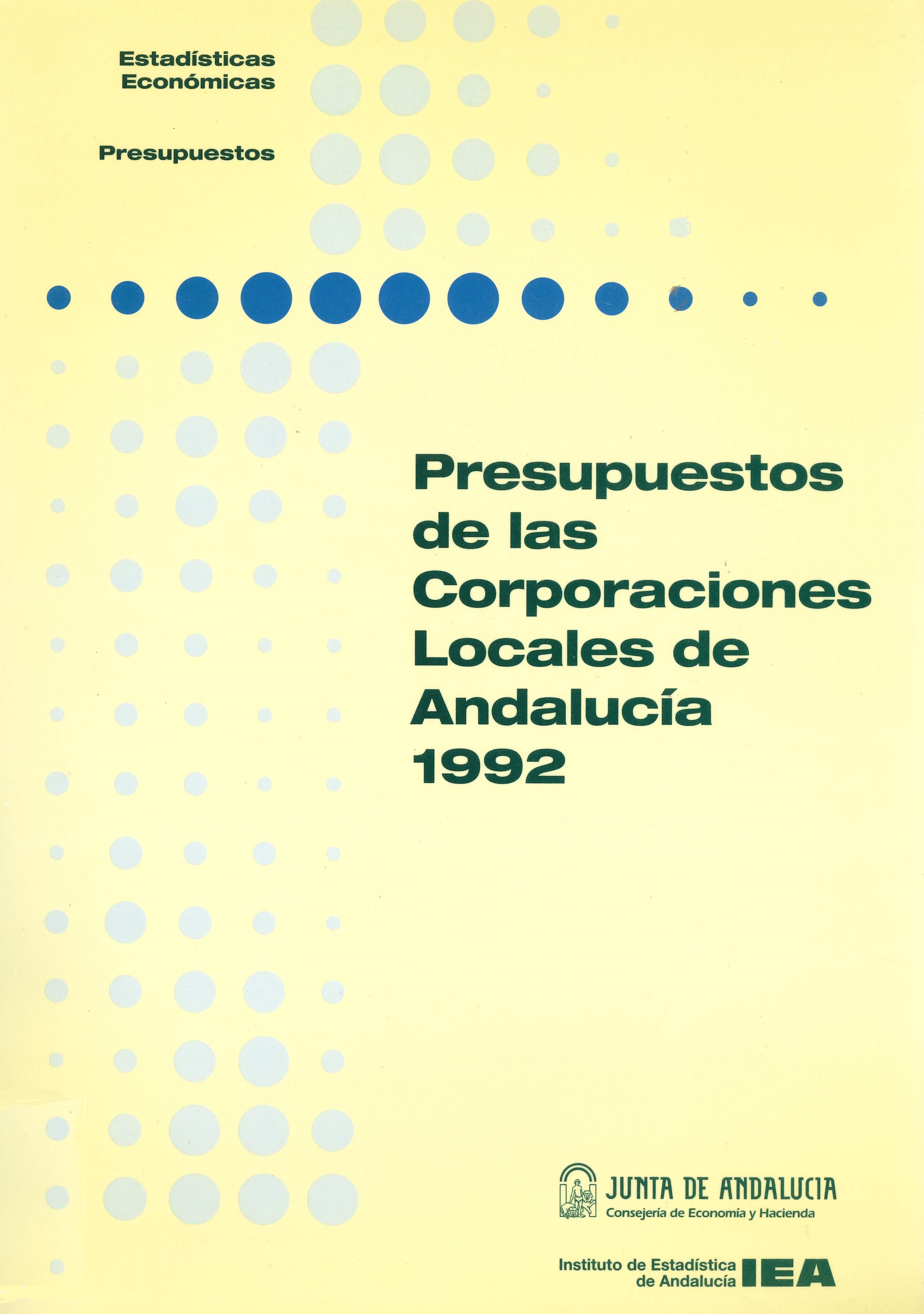 Cubierta de la publicación Prespuestos de las corporaciones locales de Andalucía 1992