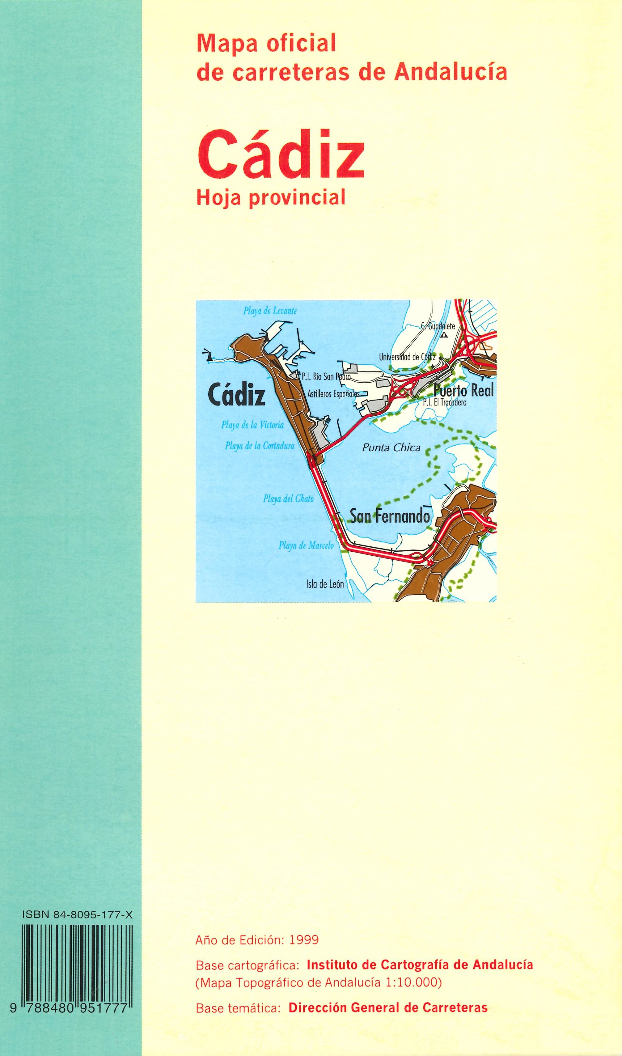 Imagen representativa de la publicación Mapa oficial de carreteras de Andalucía: Cádiz hoja provincial, escala 1:200.000