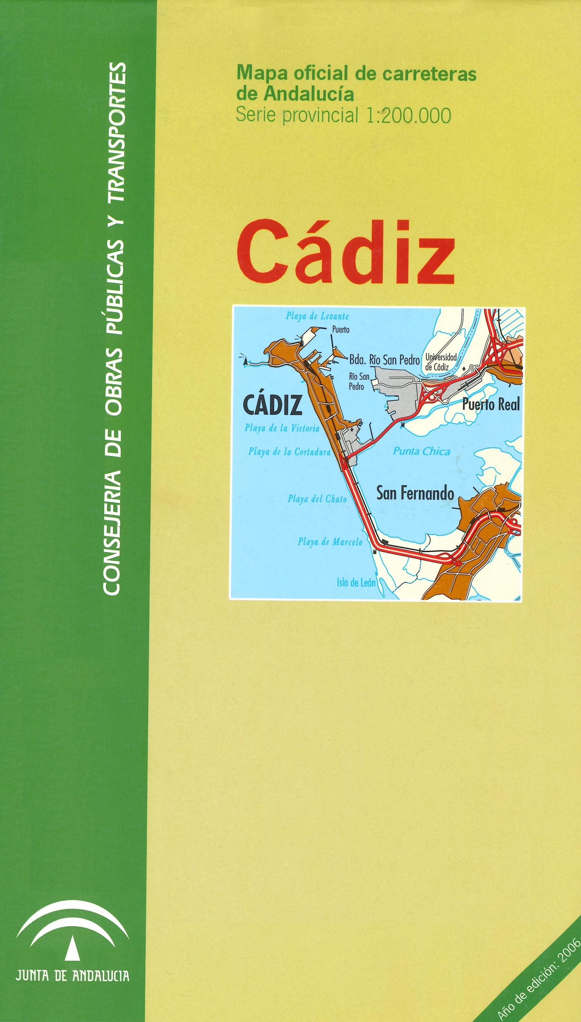 Imagen representativa de la publicación Mapa oficial de carreteras de Andalucía: Cádiz serie provincial, escala 1:200.000