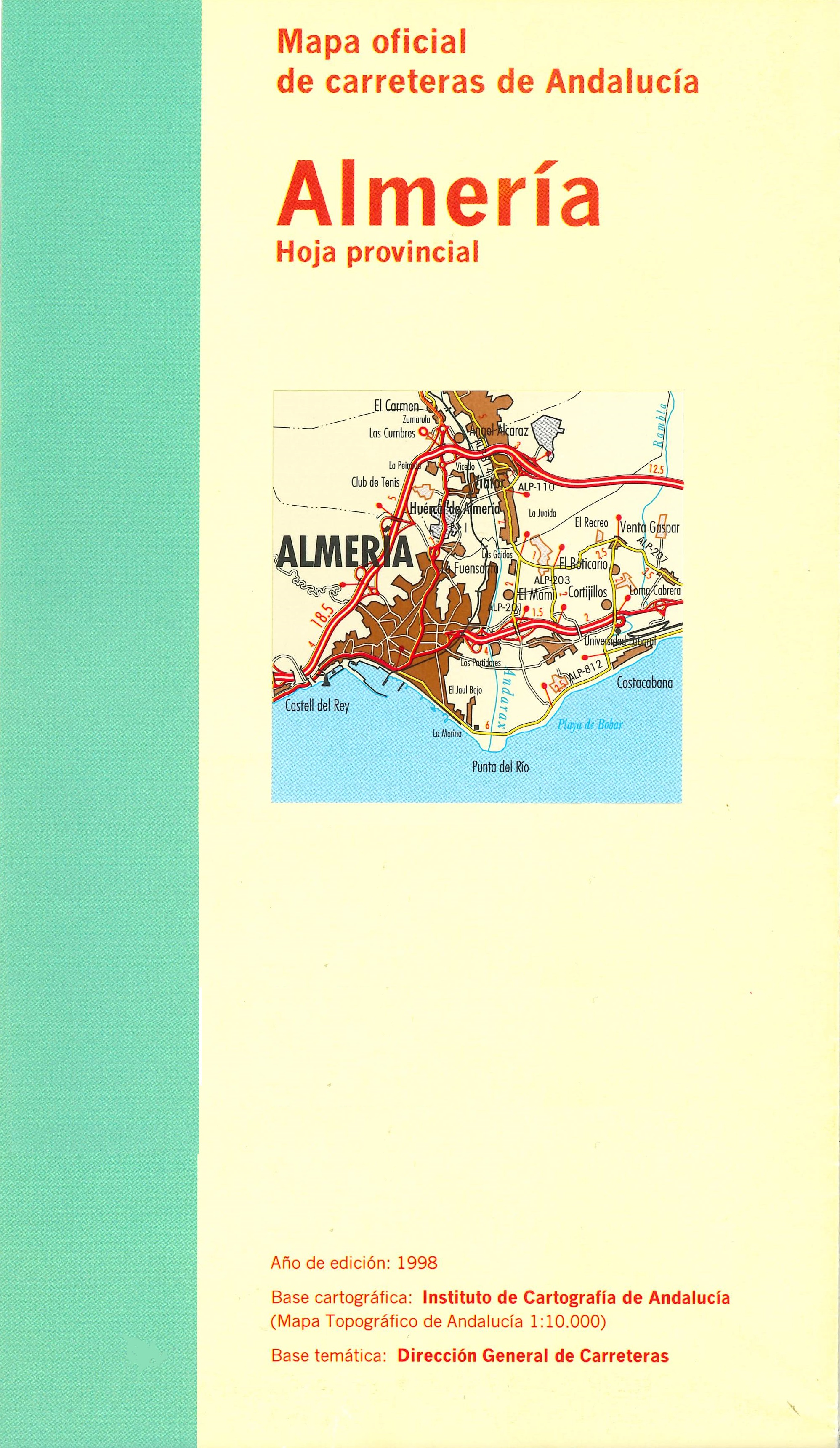 Imagen representativa del mapa Mapa oficial de carreteras de Andalucía: Almería hoja provincial, escala 1:200.000_1998