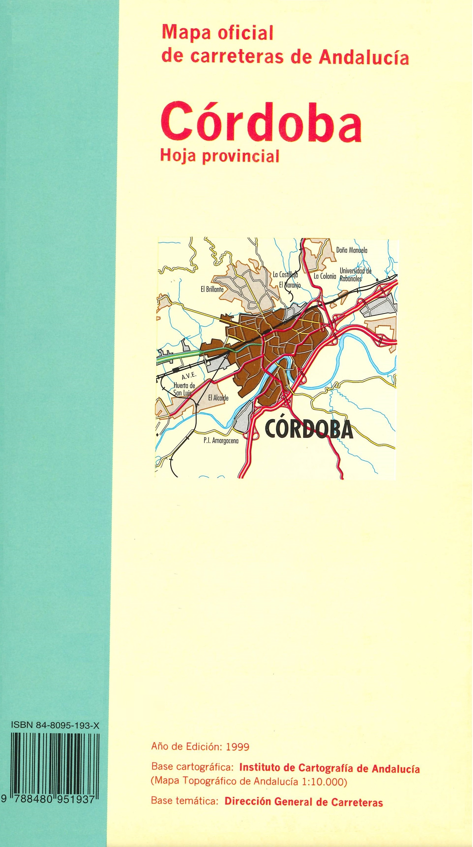 Imagen representativa del mapa Mapa oficial de carreteras de Andalucía: Córdoba hoja provincial, escala 1:200.000_1999