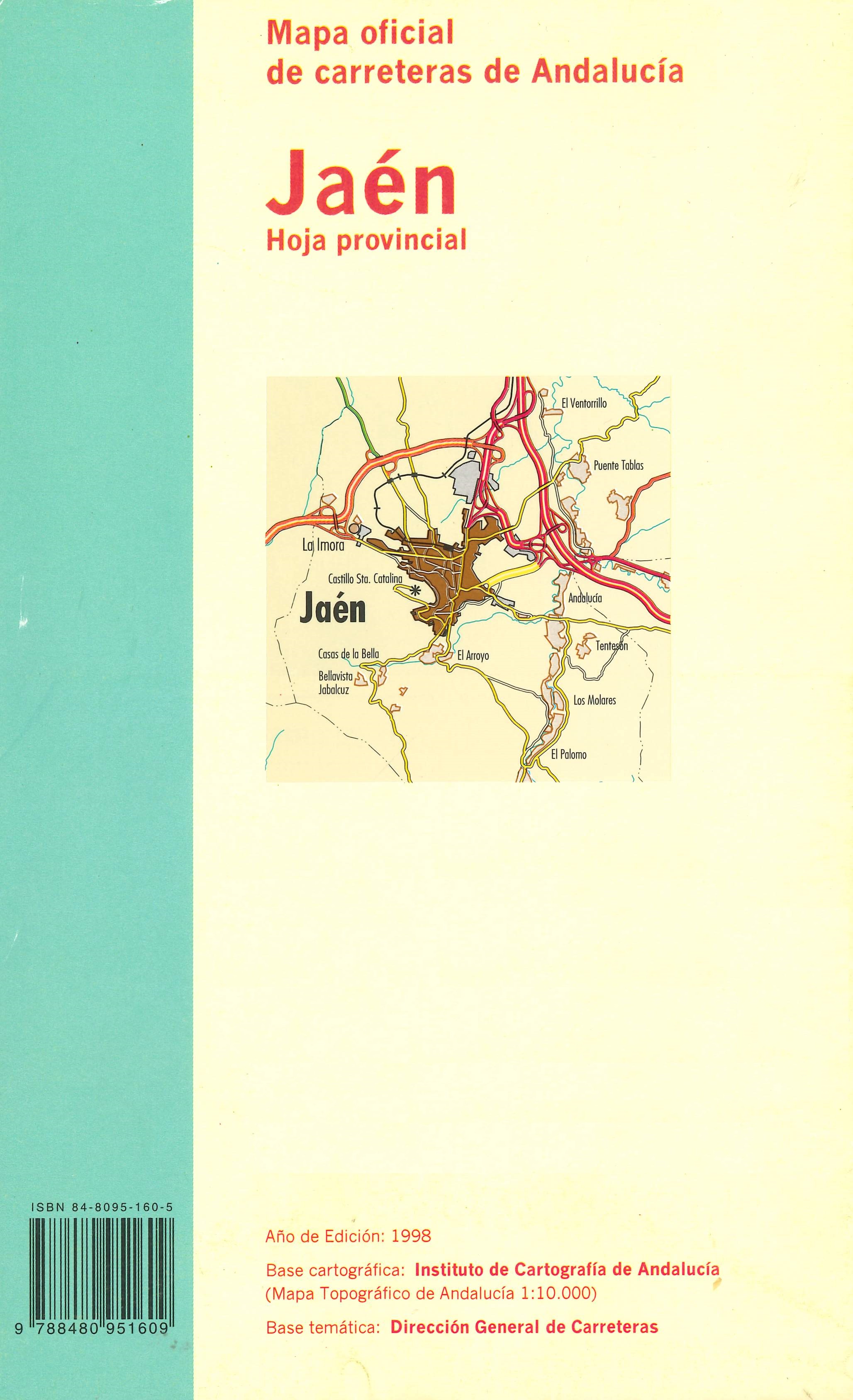 Imagen representativa del mapa Mapa oficial de carreteras de Andalucía: Jaén hoja provincial, escala 1:200.000_1998