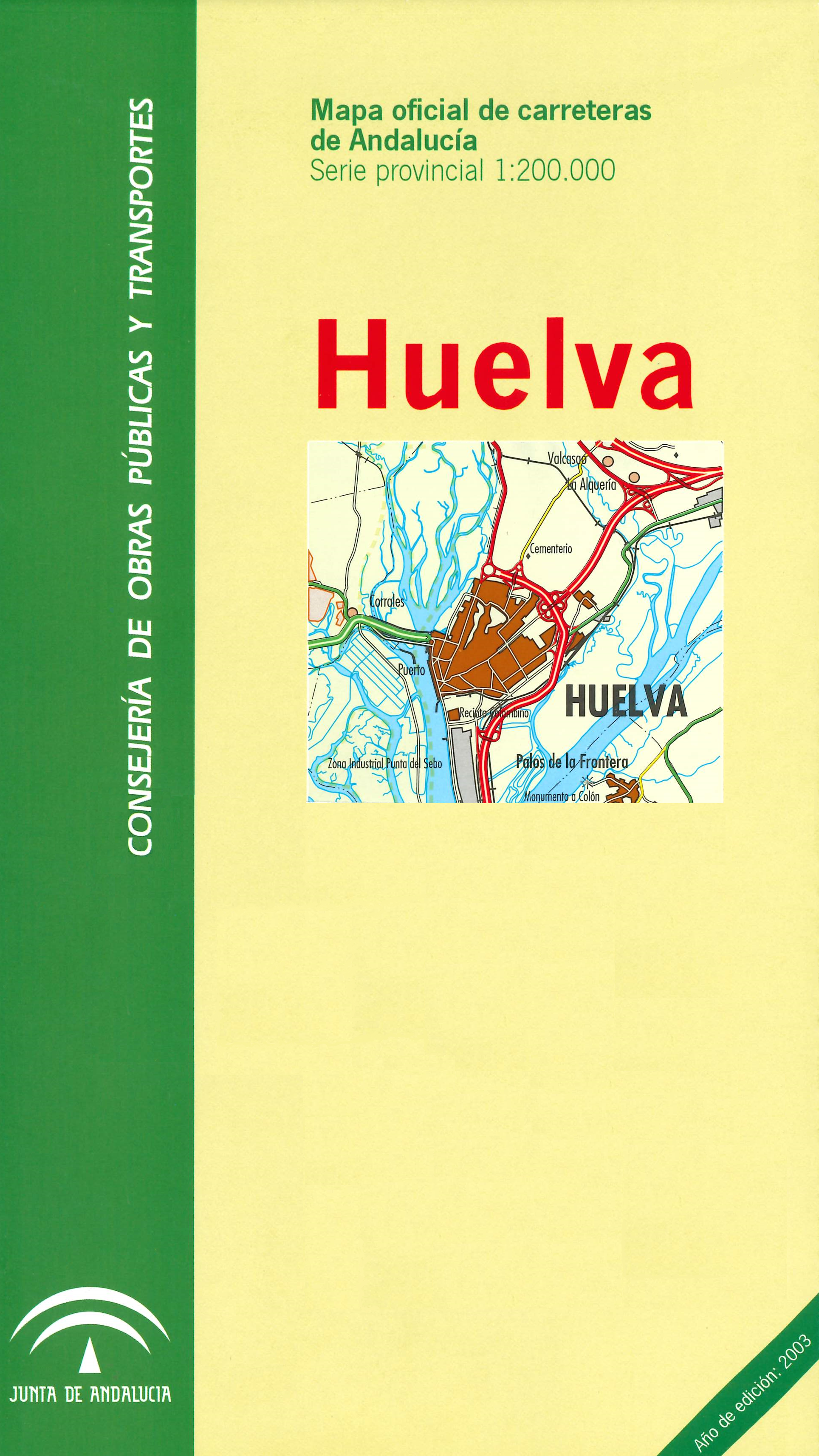 Imagen representativa del Mapa oficial de carreteras de Andalucía: Huelva serie provincial, escala 1:200.000_2003