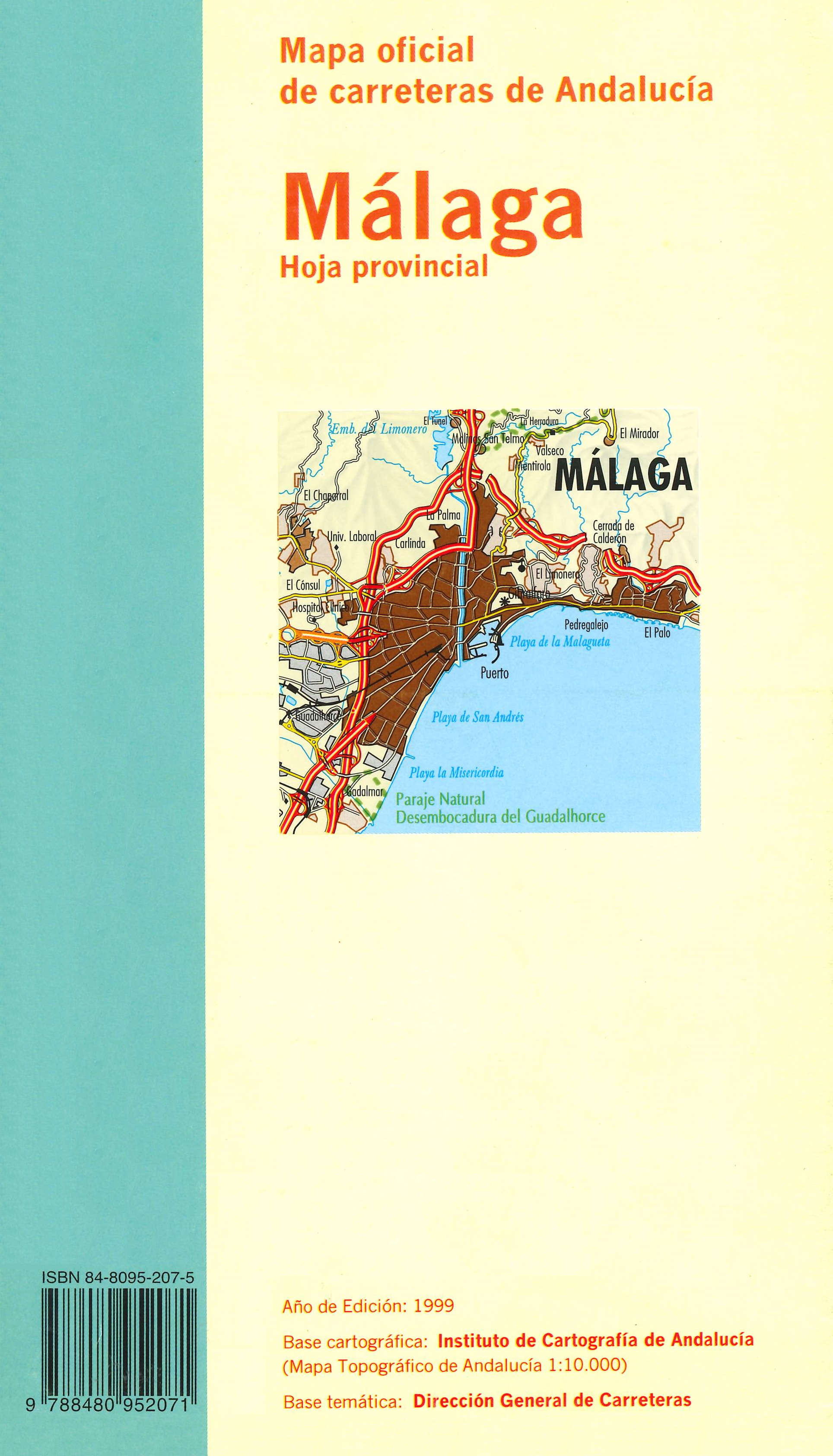 Imagen representativa del Mapa oficial de carreteras de Andalucía: Málaga hoja provincial, escala 1:200.000_1999