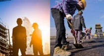Dos imágenes de trabajos de construcción al sol