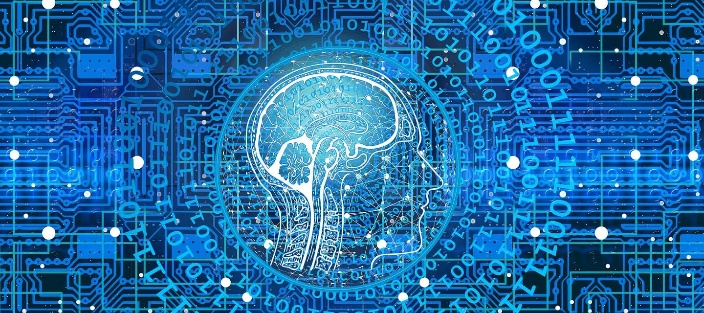 Una cabeza sobre un fondo de datos