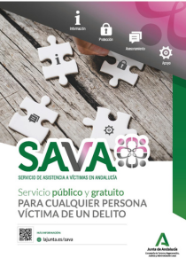 Cartel anunciador del servicio público y gratuito para cualquier víctima de un delito