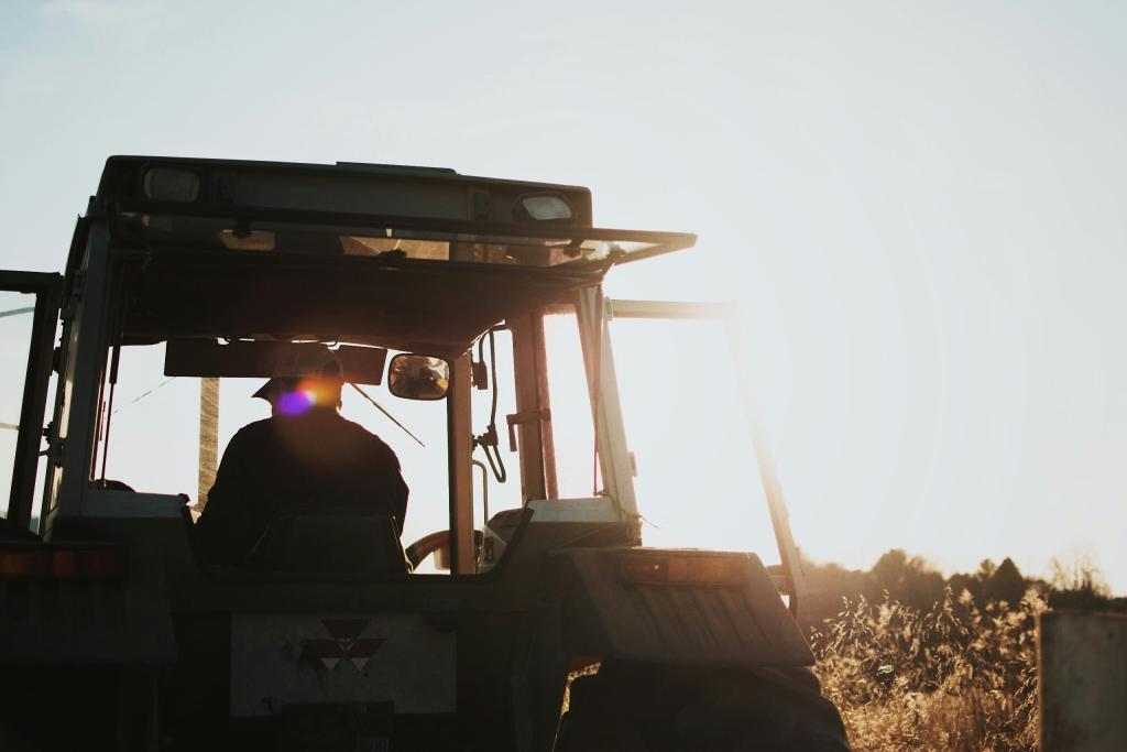 Agricultor en tractor trabajando en el campo