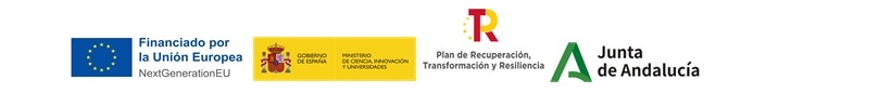 logotipos de la Unión Europea, Ministerio de ciencia, innovación y universidades, plan de Recuperación, Transformación y Resiliencia y el de la Junta de Andalucía