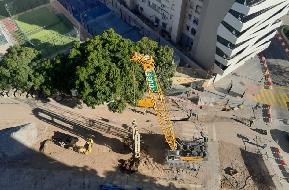 Obras de ampliación del metro de Málaga en calle Hilera.